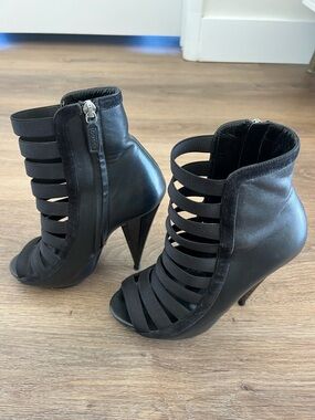 Gucci Black Strappy Peep-Toe Stiletto Booties